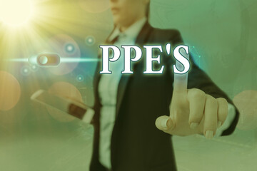 Poster - Conceptual hand writing showing Ppe s is. Concept meaning Specialized equipment for protection against health and safety hazard Graphics padlock for web data security application system