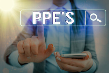 Poster - Word writing text Ppe s is. Business photo showcasing Specialized equipment for protection against health and safety hazard Web search digital information futuristic technology network connection