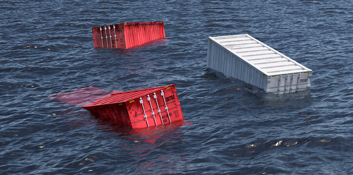 conteneurs maritimes perdus en mer - Rendu 3D