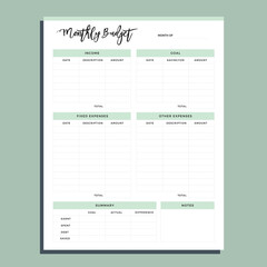 Wall Mural - monthly budget planner