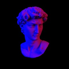 Aufkleber - 3D rendering of Michelangelo's David head in neon lightning. Classical sculpture in vaporwave retrofuturistic style.