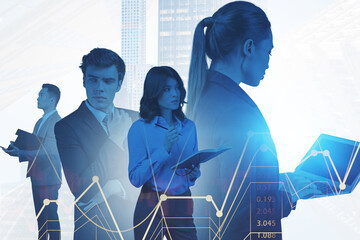 Poster - Diverse business people, financial chart