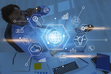 Poster - African man in office, cloud computing interface