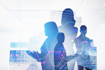 Poster - Diverse business team in city, financial chart
