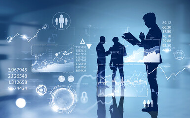 Poster - Businessmen in office, infographic interface