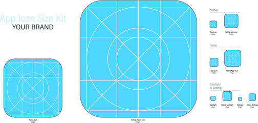 Ready to use guide and sizing for Application Logo, Vector App Icon Size Set, Application Icon Size kit. 