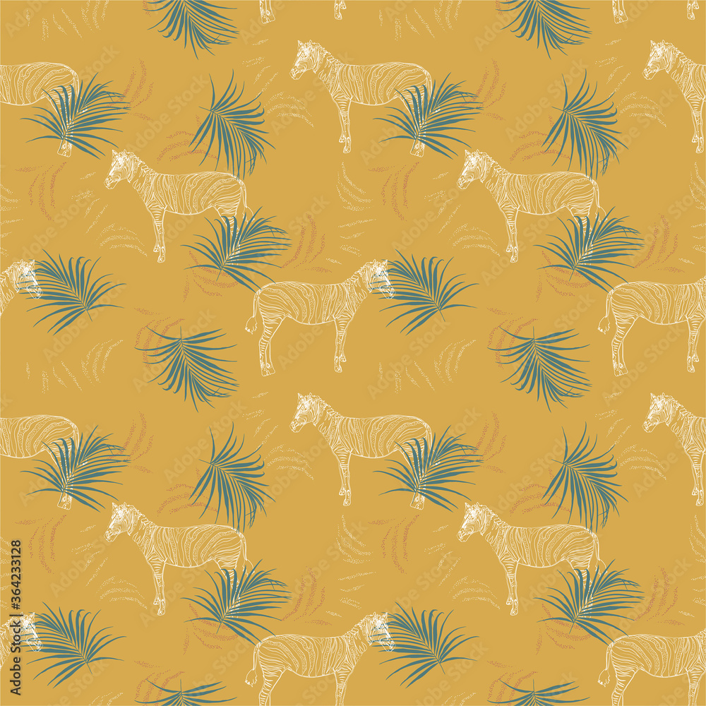Retro tropical safari with zebra in the jungle seamless pattern in ...