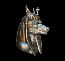 Head Of The Egyptian God SETH. Metal Sculpture On Black Background. The View Of The Profile. 3 D Illustration.