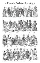French Fashion History Timeline - Collection Of Clothing Style - Vintage Vector Illustration From Petit Larousse Illustré 1914	
