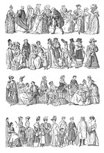 Fashion History Collection From 1600 To 1800 / A Big Evolution In Fashion/ Vintage And Antique Illustration From Petit Larousse 1914	
