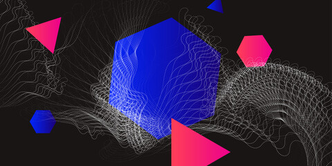 Poster - Modern vector illustration with blue particles on a dark background.