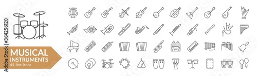 Fotografía Musical instrument line icon set