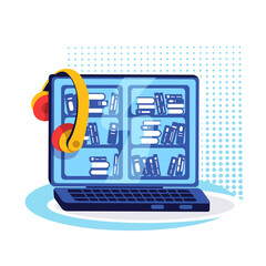 Fototapete - Laptop with ebook platform flat color vector object