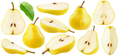 Aufkleber - Isolated yellow pears collection. Pear fruit pieces of different shapes isolated on white background