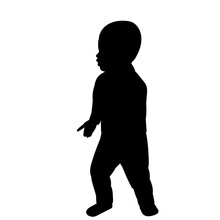 Vector, Isolated, Black Silhouette Boy Child Is Walking