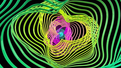 Aufkleber - Abstract neon lines tunnel background seamless loop animation. Spectrum fluorescent ultraviolet glowing lines background. Bright neon style motion lines. 4K 3D animation.