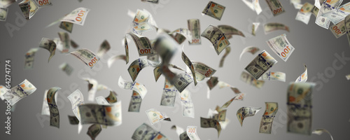 Fotografía Money rain - one hundred dollar bills flying. 100 USD