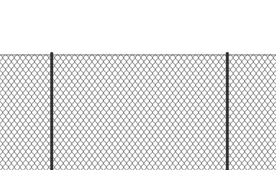 Wire chain-link fence. Vector steel woven net pattern illustration. Safety metal net barrier. Prison iron gate security fencing. Simple black texture