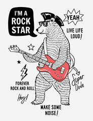 Wall Mural - Rock star bear vector illustration, for t-shirt prints, posters and other uses.