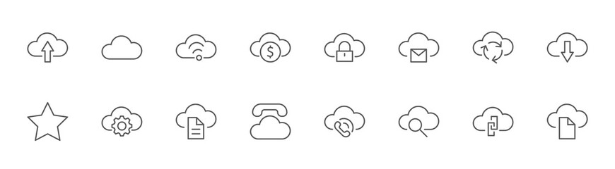 Poster - Cloud Vector Line Icon. Symbols to Upload, Download, Link. Editable Stroke