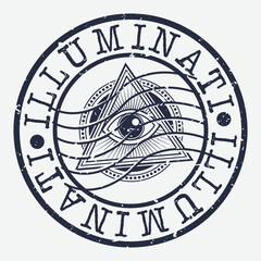  Illuminati Symbol Stamp. Old Vintage Style. Conspiracy Eye Postal Vector.
