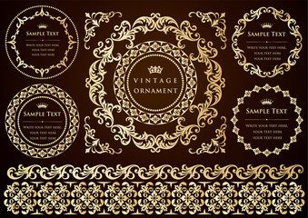 Wall Mural - vintage ornament set. borders and frames.