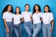 © Prostock-studio - Diverse Girls Embracing Posing On Blue Background, Smiling To Camera