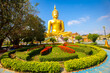Beautiful of Large golden sitting Buddha statue with background of blue sky at Wat Muang  temple ,Ang Thaong,Thailand