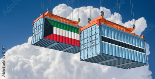 Fotomural Freight containers with Kuwait and Botswana flag. 3D Rendering
