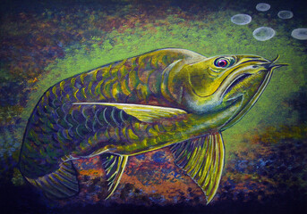 Art painting Acrylic color Fine art Arowana fish   , power , Auspiciousness