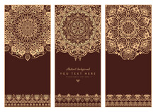 Set Of 3 Vector Abstract Ornamental Nature Cards