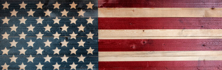 Vintage wooden USA flag in fading background