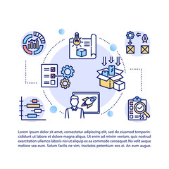 Product management consulting concept icon with text. Developing business case and strategy. PPT page vector template. Brochure, magazine, booklet design element with linear illustrations