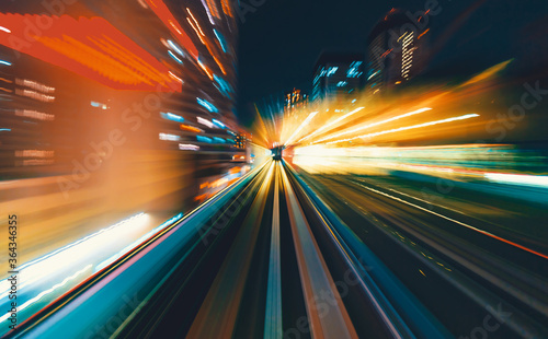 Fotografía Abstract high speed technology POV train motion blurred concept from the Yuikamo
