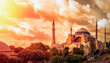 Istanbul Turkey – April 05, 2019:  Sunny day architecture and Hagia Sophia Museum, in Eminonu, istanbul, Turkey  