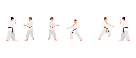 Karate people big vector isolated flat illustration set