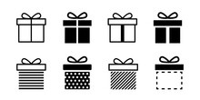 Present Gift Box Icon. Vector Isolated Elements. Christmas Gift Icon Dotted Illustration Vector Symbol. Surprise Present Linear Design. Stock Vector.
