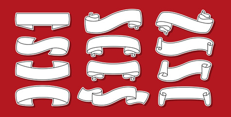 Wall Mural - line ribbon sticker label set. tape blank collection, decorative contour patch. outline design, ribb