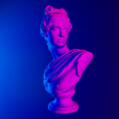 Poster - 3D rendering of Apollo Belvedere statue in neon pink and blue lightning. Classical sculpture in vaporwave retrofuturistic aesthetics style.
