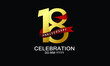 © @literallysleepy - 18 year anniversary red ribbon celebration logotype. anniversary logo with Red text and Spark light gold color isolated on black background, design for celebration, invitation - vector