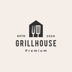 Wall Mural - grill house spatula fork hipster vintage logo vector icon illustration