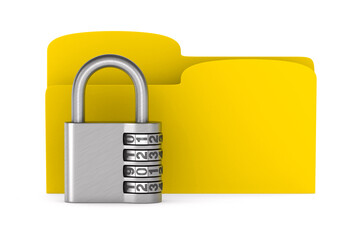 Wall Mural - padlock and folder on white background. Isolated 3D illustration