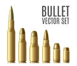 Gold metal bullet set isolated on white background - different types