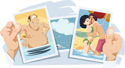 Wall Mural - Loving couple on beach. Funny people.