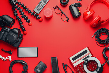 Wall Mural - frame made of different modern devices on color background