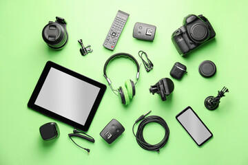 Wall Mural - different modern devices on color background