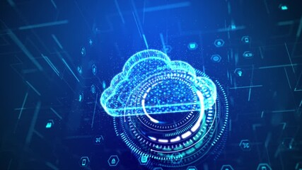 Poster - 3d rendering cloud computer with hologram and hud head up display interface element, for cyber and f