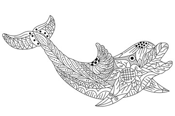 Wall Mural - hand drawn zentangle stylized cartoon dolphin
