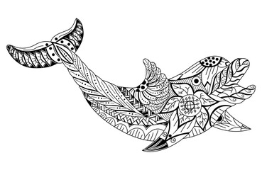 Wall Mural - hand drawn zentangle stylized cartoon dolphin