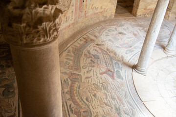 Wall Mural - Ancient roman Villa del Casale with beautiful mosaic built in the 3-4th century BC, Piazza Armerina, Sicily, Italy. Famous tourist attraction in Italy. Sicilian travel destination